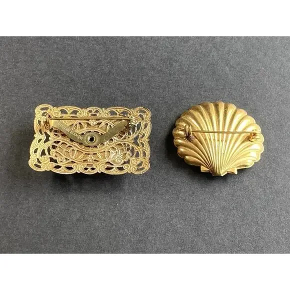 Bundle of Estate Brooches Gold Tone Monet West Germany Stones Filigree Vintage - Picture 13 of 16